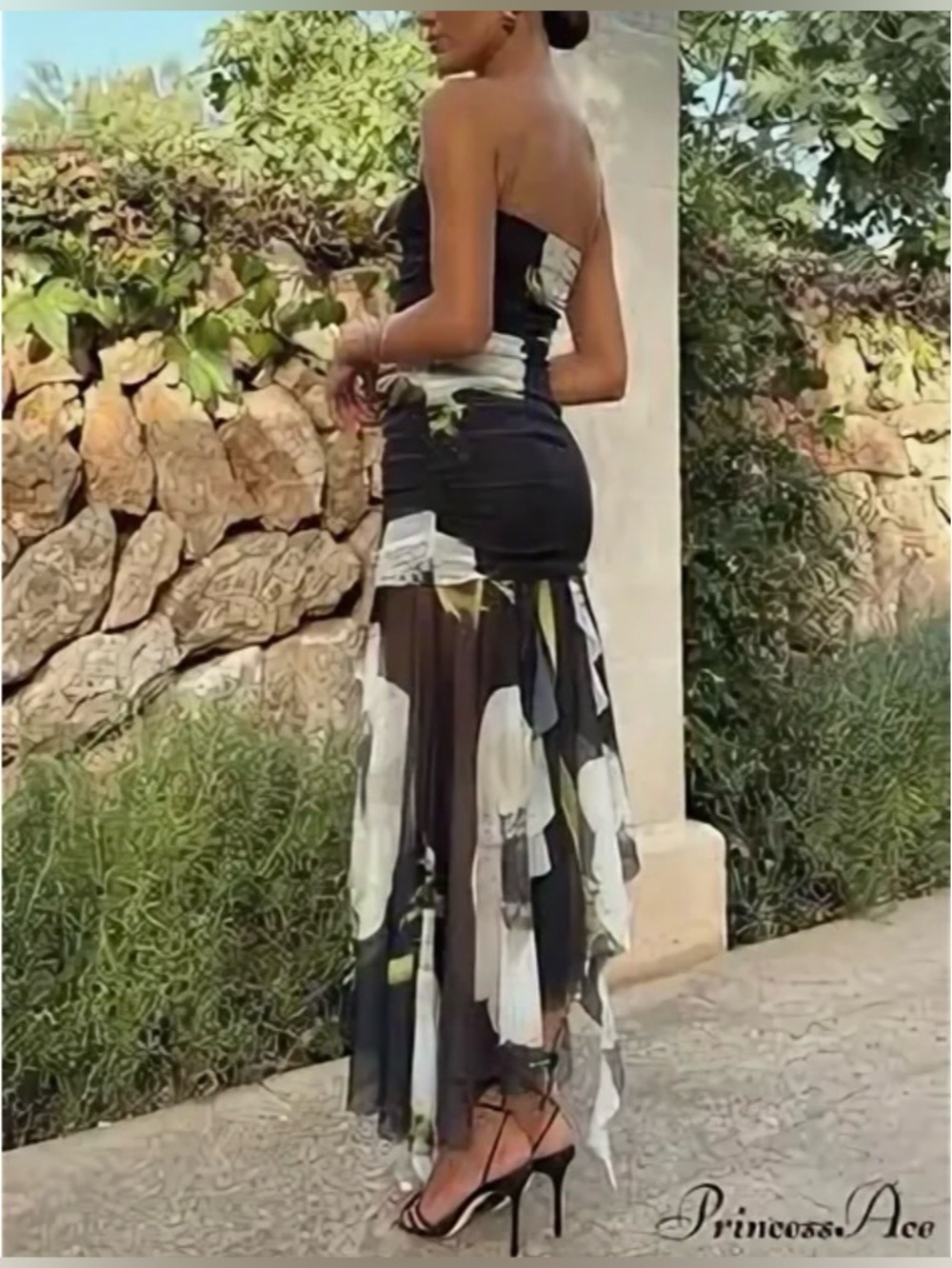 Zara Black Floral Maxi Dress Asymmetrical Hem Size S
